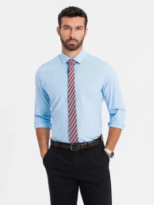 Bombažna svetlo modra srajca enostavnega dizajna V1 SHOS-0154