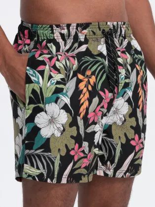 Črne kopalke z motivom rož V3 SRBS-0140