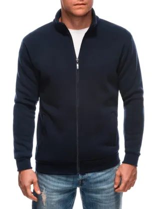 Modni temno moder pulover z zadrgo B1702