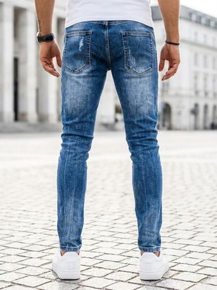 Modne modre moške kavbojke zanimivega dizajna