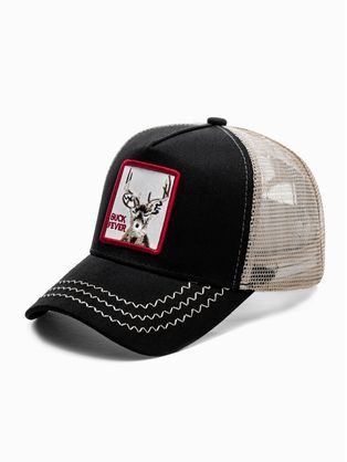 Črna trendovska kapa s šiltom z našitkom H152