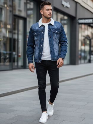 Trendovska modra jeans jakna s kapuco