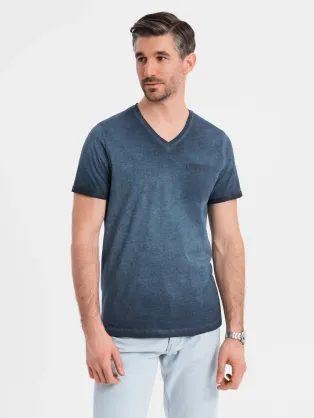 Temno modra moška majica s spranim vzorcem V7 TSWT-0242
