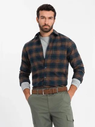 Originalna flanelna karo granat oranžna srajca V7 SHCS-0150