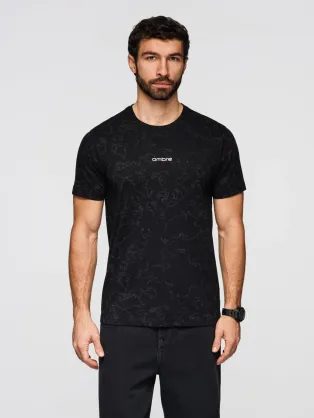 Moška črna majica s cvetličnim potiskom in napisom V1 TSPT-0263