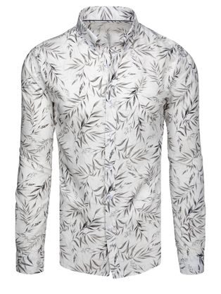 Privlačna bela srajca s sivim vzorcem listja