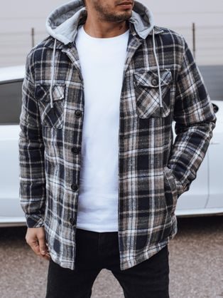 Modrá károvaná prechodná bunda pre pánov