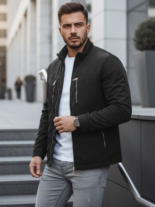 Črna prešita moška jakna za prehodno obdobje