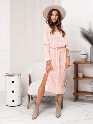 Ženska modna pudrasto rožnata obleka DLR047