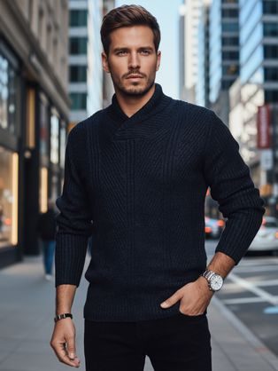 Osnovni črni moški pulover z v-izrezom