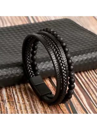 Črna zapestnica s kovinskimi okraski SH-2010