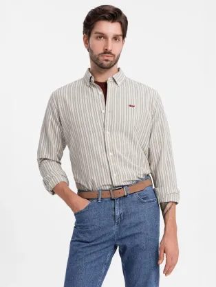 Bež srajca s subtilnim vzorcem V1 SHOS-0170