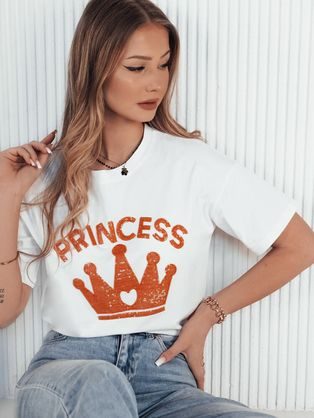 Ženska bela majica z oranžnim potiskom Princy