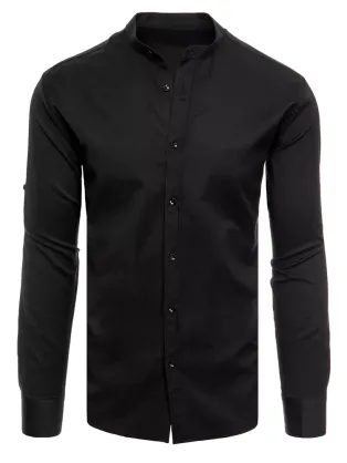 Trendovska črna srajca s stoječim ovratnikom