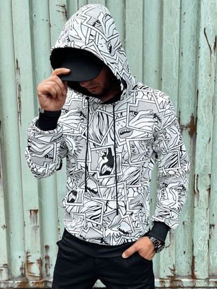 Bel moški pulover z zanimivim potiskom