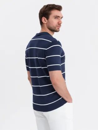 Moška olivna črtasta polo majica SLIM FIT V4 POSS-0143