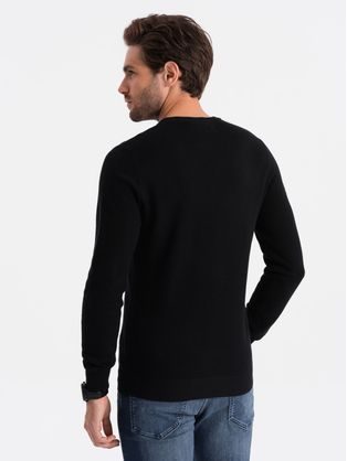 Trendovski črn pulover nežno strukturiran V4 SWSW-0104
