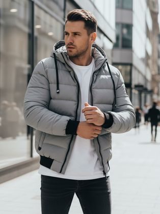 Brezčasna siva zimska jakna s kapuco