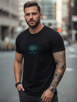 Originalna črna moška majica z modrim potiskom
