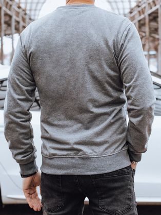 Siv pulover s kapuco in napisom