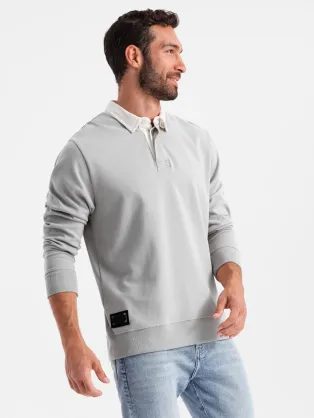 Eleganten pepelnat pulover s polo ovratnikom V7 SSNZ-0132