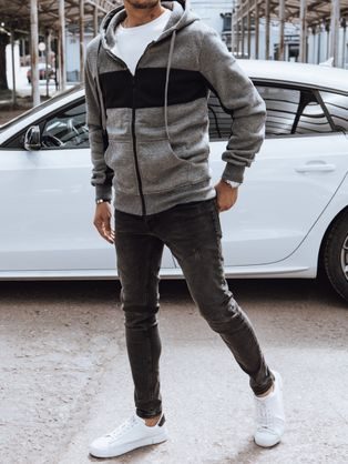 Moderen temno siv pulover s kapuco