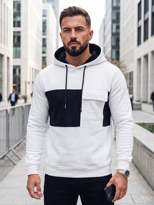 Zanimiv siv pulover z žepom in kapuco