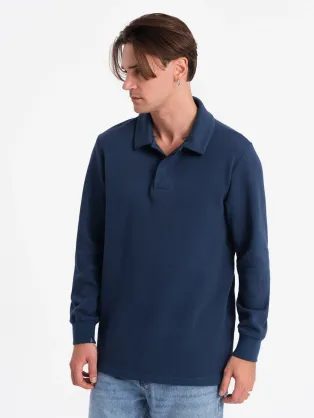 Zanimiva moška temno modra majica z ovratnikom V5 SSNZ-0149