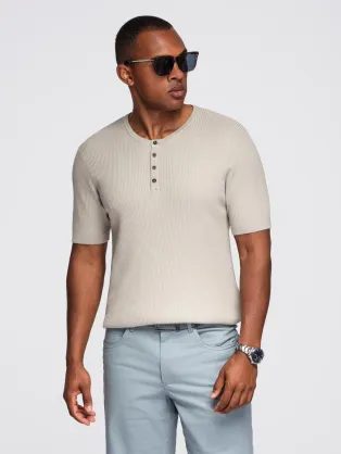 Moška siva pletena majica z gumbi V3 TSCT-0254