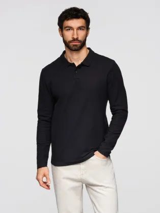 Črna polo majica z dolgimi rokavi V2 POBL-0162