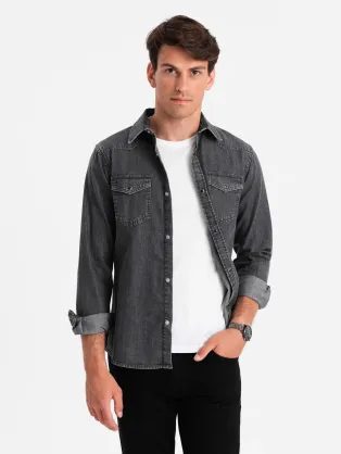 Jeans črna moška srajca V3 SHDS-0115