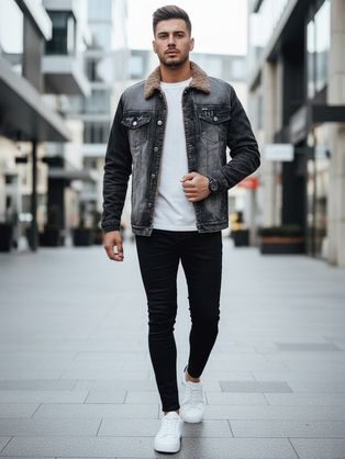 Trendovska modra jeans jakna s kapuco