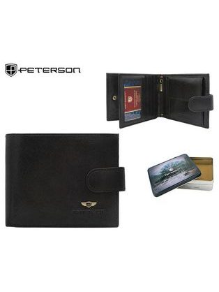 Črna elegantna usnjena denarnica z zaponko Peterson