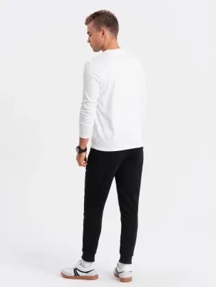 Trendovska bela majica z dolgimi rokavi in ​​V-izrezom z logotipom V2 LSBC-0123