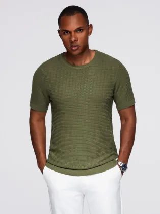 Oljčna moška pletena majica V1 TSCT-0253