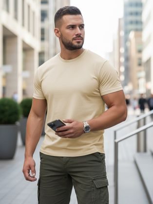 Bombažna bež majica s kratkimi rokavi