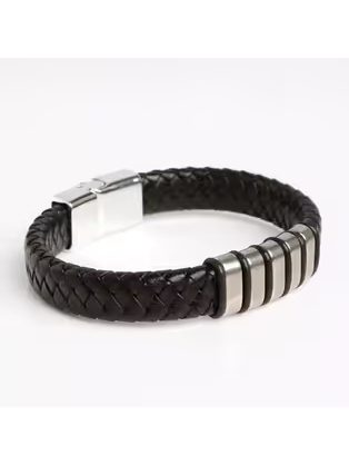 Usnjena pletena zapestnica z ornamentom črna