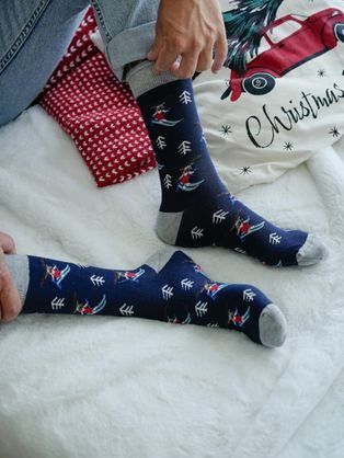 Modre moške nogavice s severnim jelenom