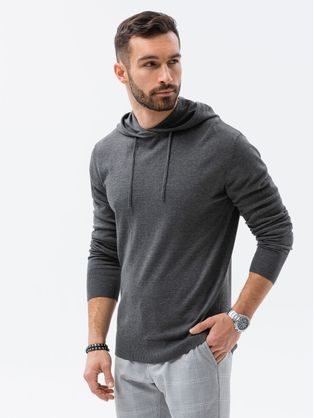 Stilski siv meliran pulover s kapuco E187