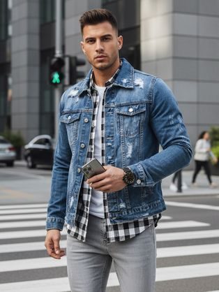 Denim modra jakna z modnimi robovi