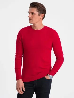 Klasičen rdeč pulover z okroglim izrezom V5 SWBS-0106