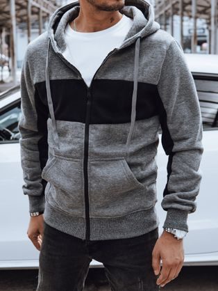 Moderen temno siv pulover s kapuco