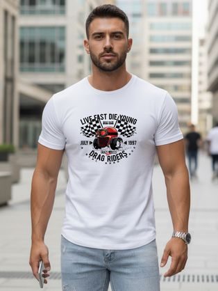 Modra moderna majica s poletnim logotipom