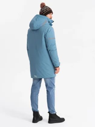 Modna zimska jakna s kapuco v opečnati barvi