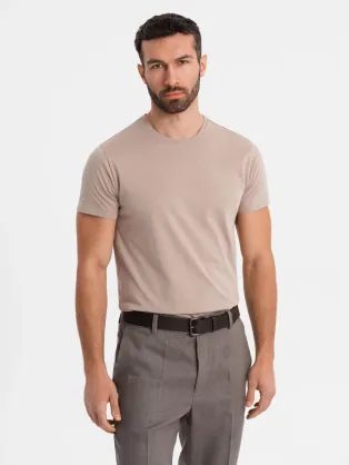 Osnovna bombažna majica z okroglim vratom iz peska V11 TSBS-0236