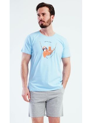 Svetlo modra moška kratka pižama