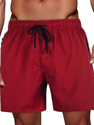 Modne moške kopalke v granatni barvi z rdečim pasom