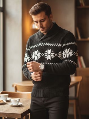 Elegantni moški siv dvovrsten plašč V1 COWC-0118