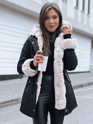 Ženska črna zimska parka s svetlim krznom Arctic