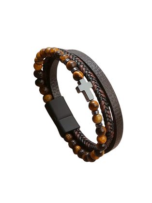 Moška rjava zapestnica s križem